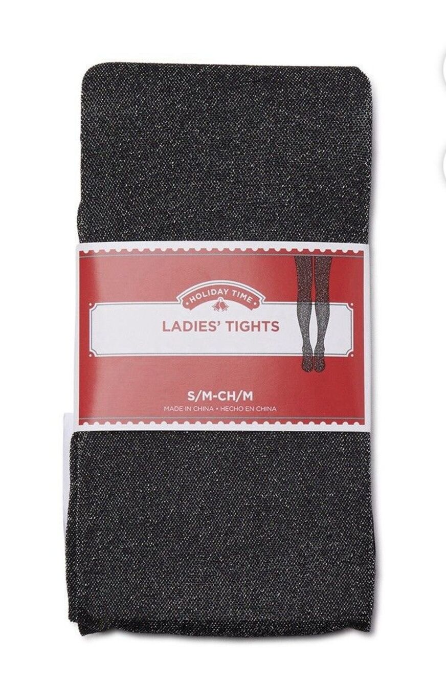 Holiday Time Ladies Black and Silver Glitter Tights Size M/L